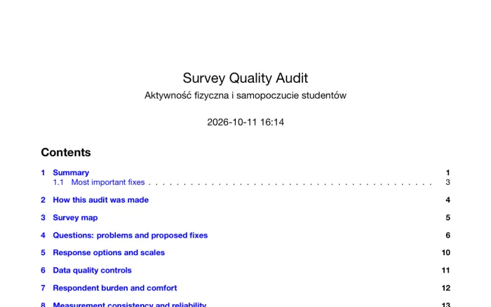 First page of the English survey quality audit report